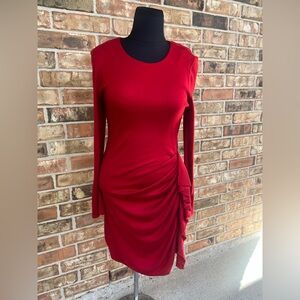 ANTONIO MELANI Red Long Sleeve Dress with side zipper slit.